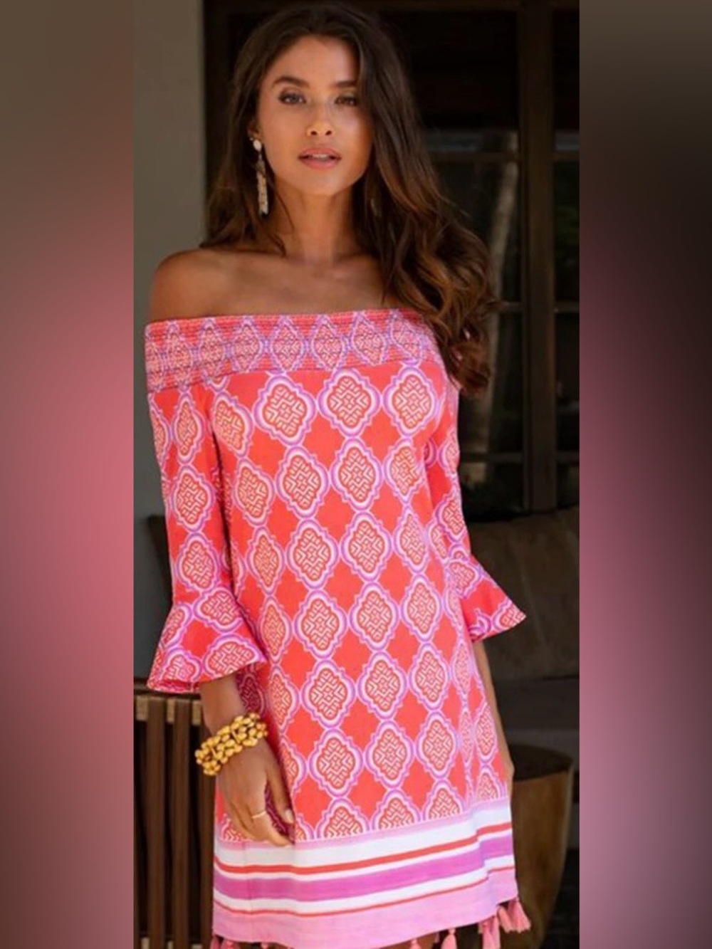 CABANA LIFE NWT Coral Geo Off The Shoulder Coverluxe Dress UPF 50+ Size XL